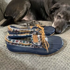 Sperry Tan and Navy Duck Boots